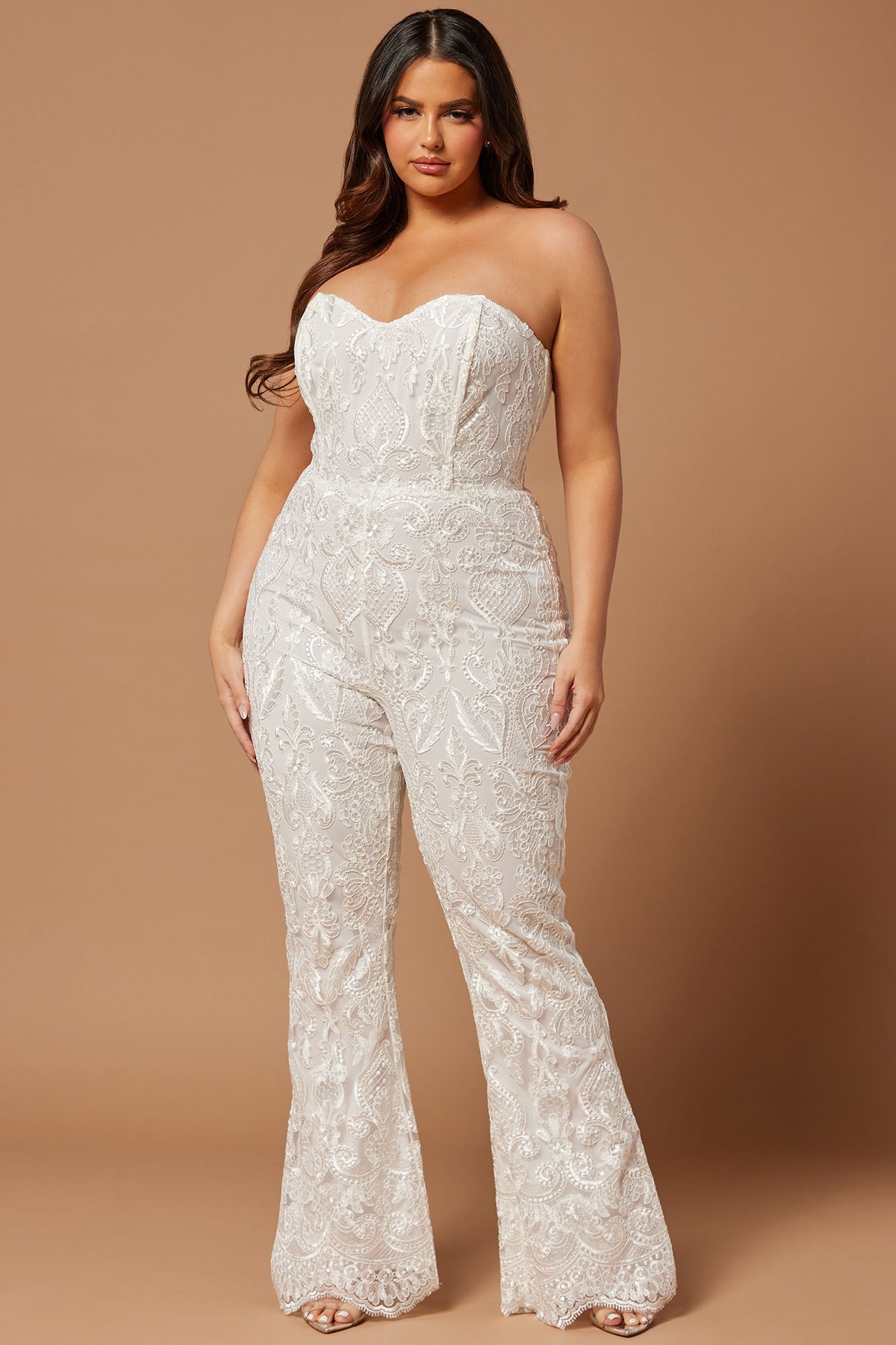 Esther Sequin Embroidered Jumpsuit - White - HCWP