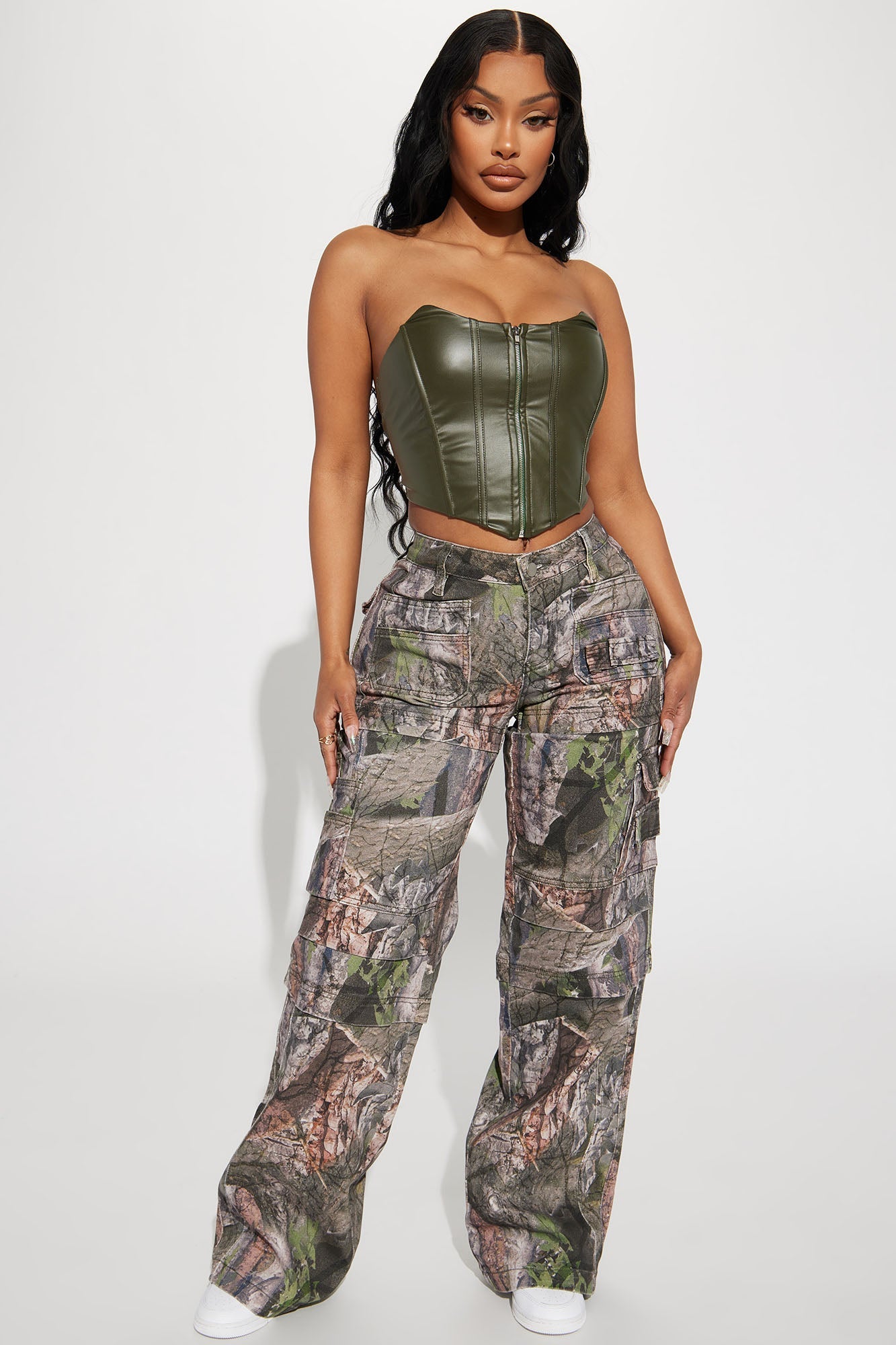 Bree Camo Stretch Cargo Jean - Olive/combo - HCWP