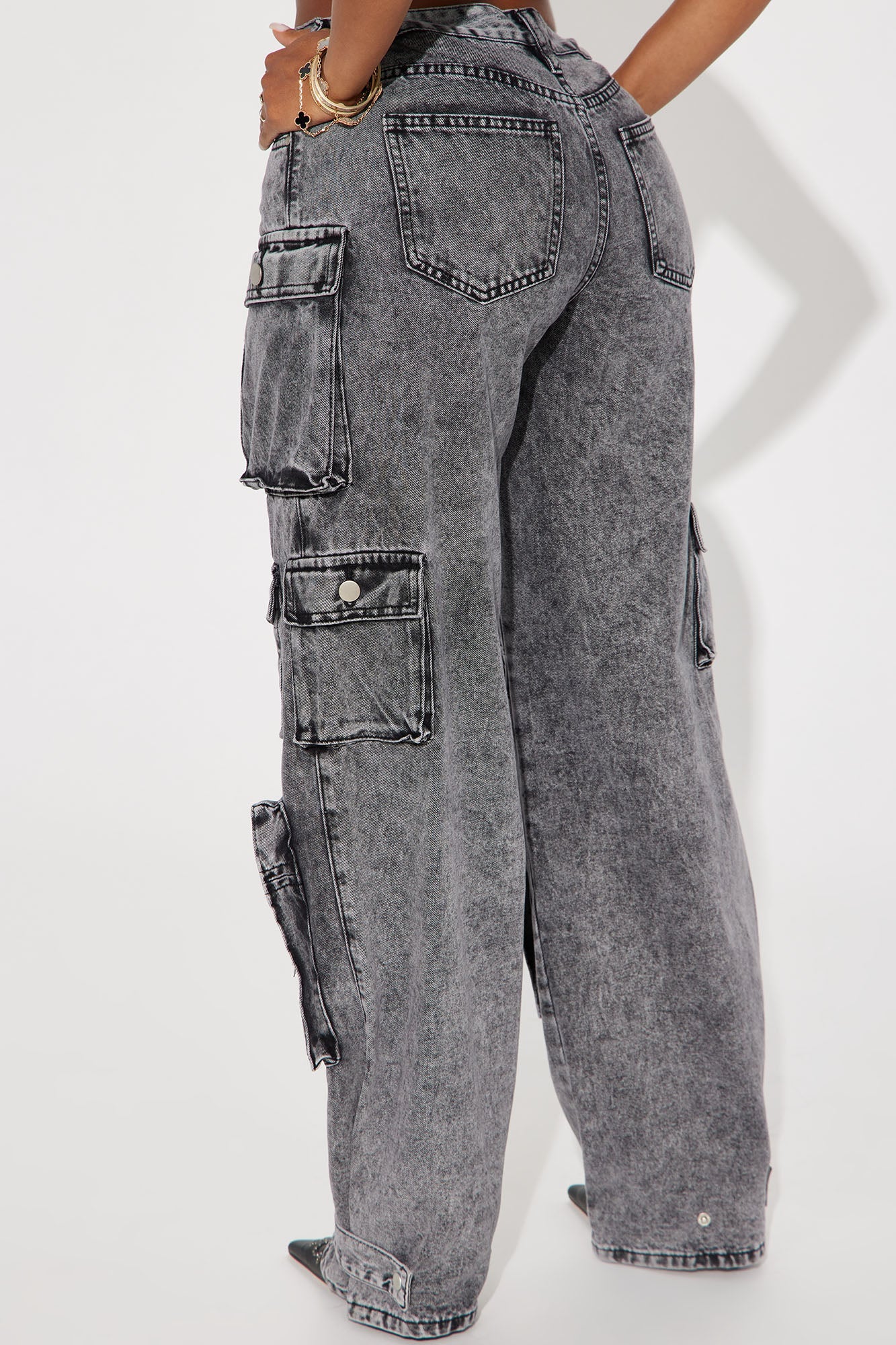 Billie Low Slung Cargo Jeans - Acid Wash Black - HCWP
