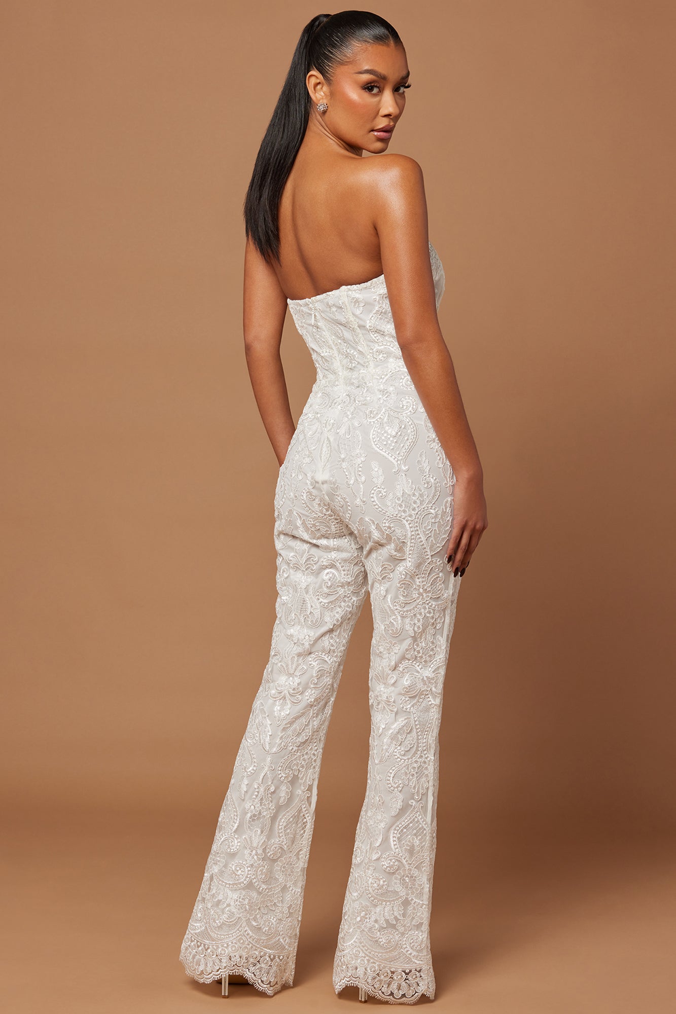 Esther Sequin Embroidered Jumpsuit - White - HCWP