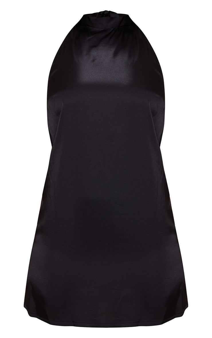 Black Halterneck Satin Bodycon Dress - HCWP