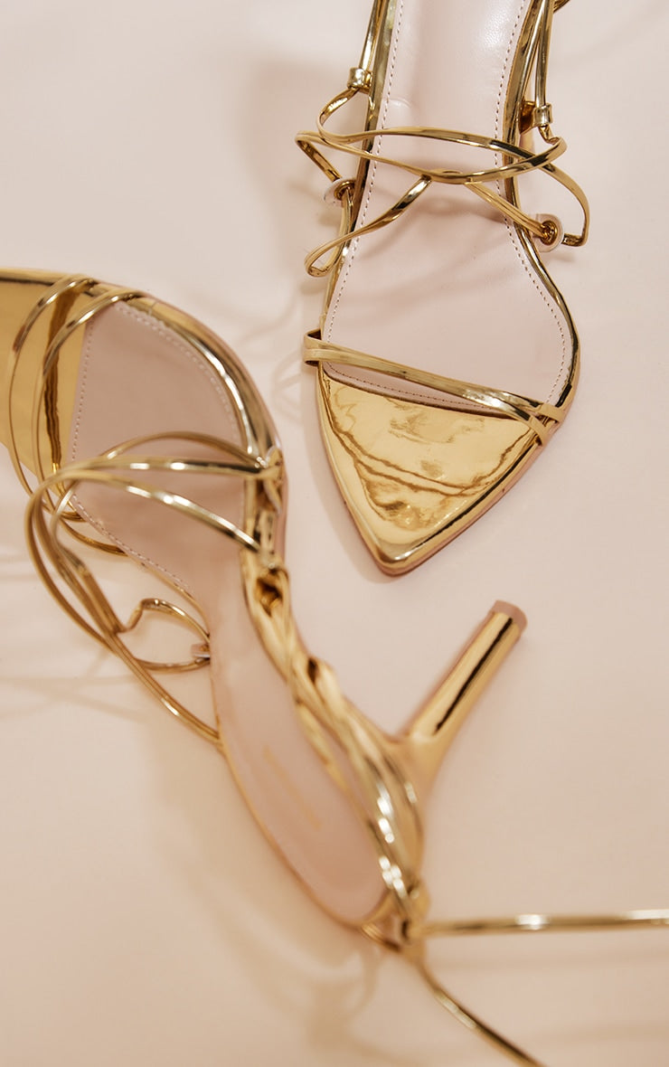 Gold Metallic Strappy Gladiator Point Toe Heels - HCWP