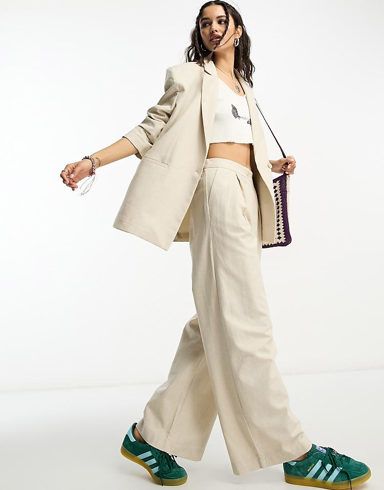 Reclaimed Vintage wide leg trouser in burgundy pinstripe