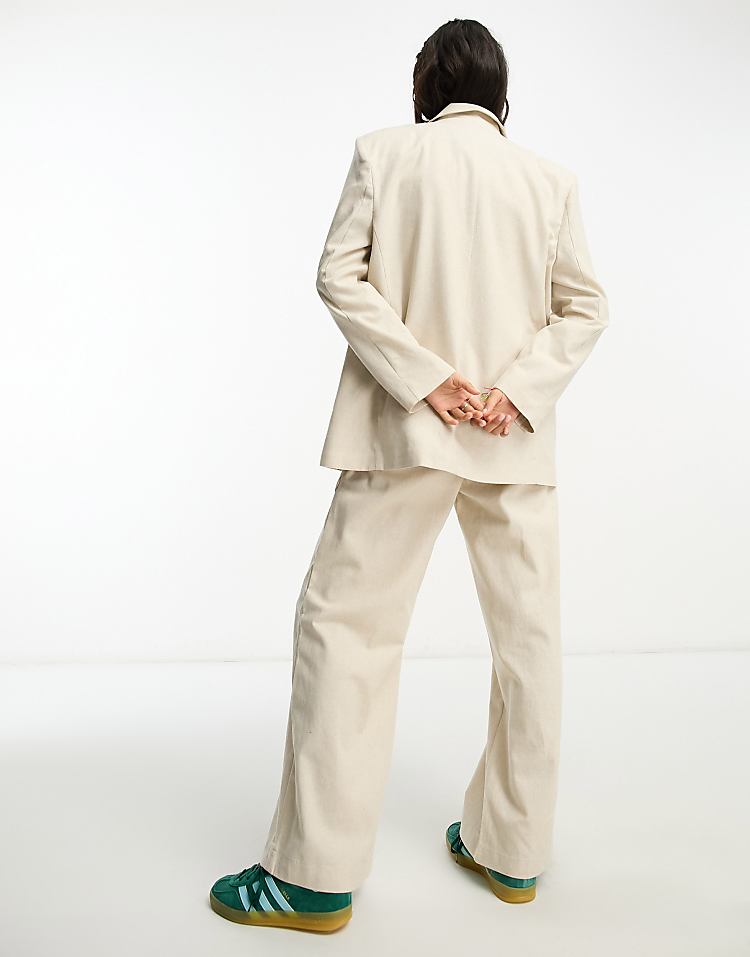 Reclaimed Vintage wide leg trouser in burgundy pinstripe