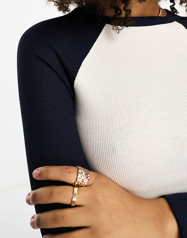 ASOS DESIGN raglan long sleeve top in burgundy and cream