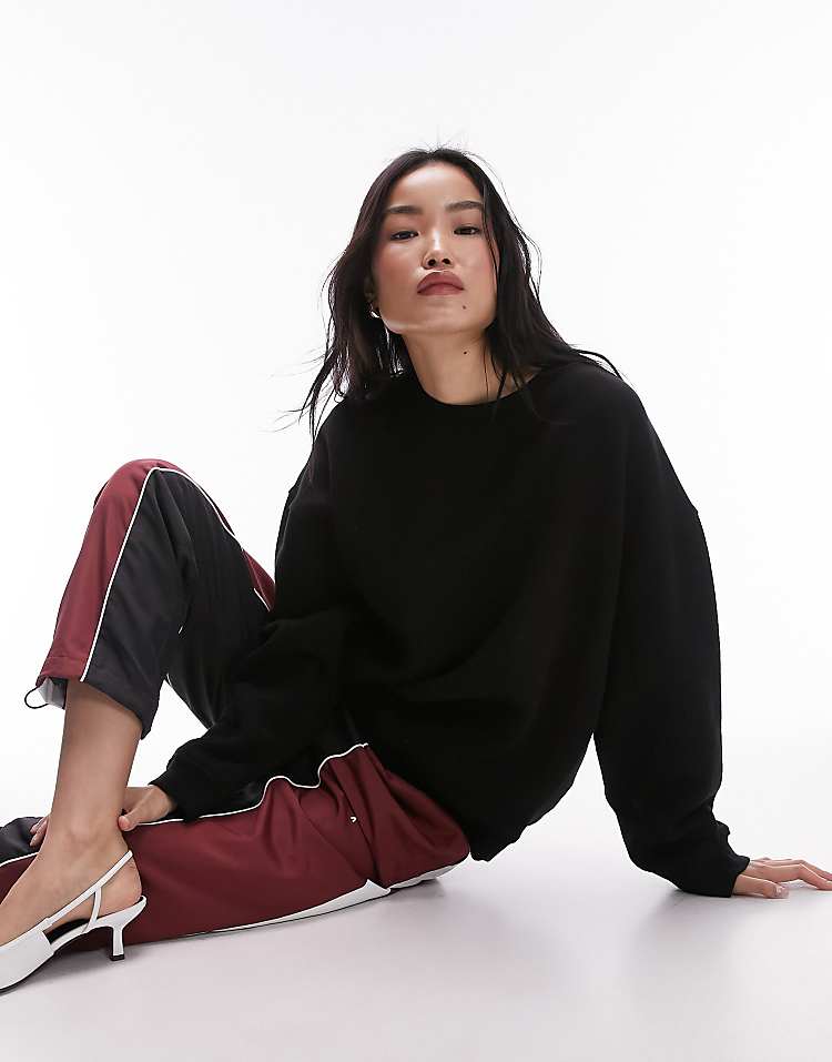 Topshop premium seam detail sweat in burgundy - HCWP