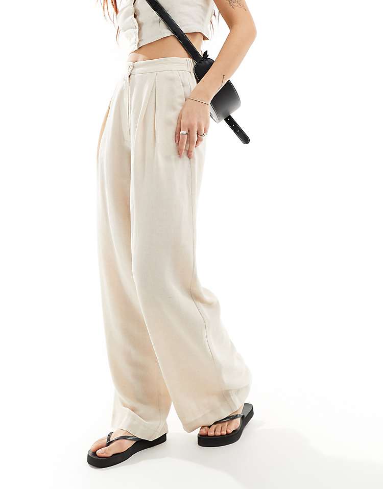 Reclaimed Vintage wide leg trouser in burgundy pinstripe
