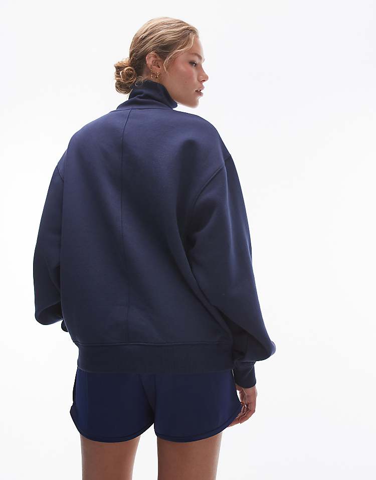 Topshop oversized quarter zip sweat in burgundy
