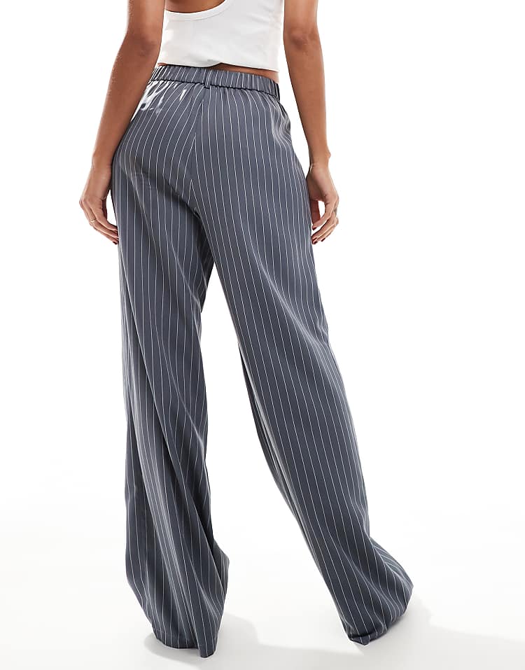 Reclaimed Vintage wide leg trouser in burgundy pinstripe