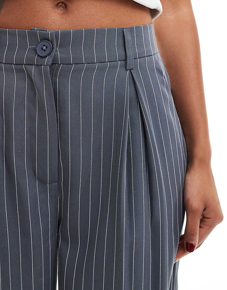 Reclaimed Vintage wide leg trouser in burgundy pinstripe