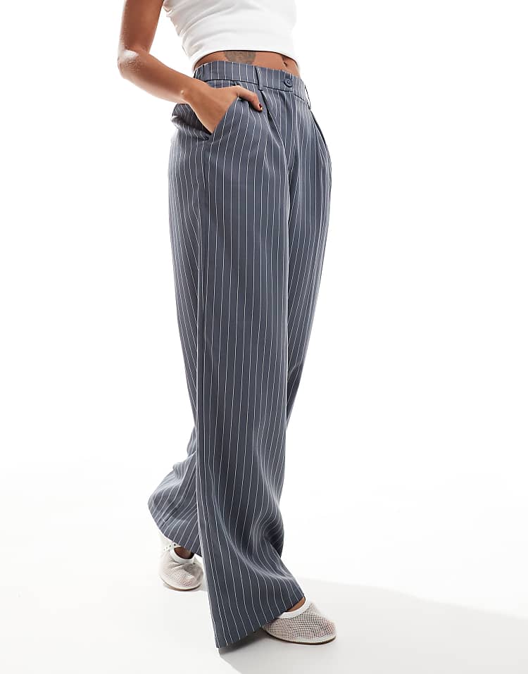 Reclaimed Vintage wide leg trouser in burgundy pinstripe