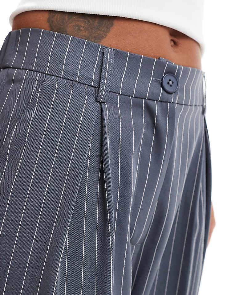 Reclaimed Vintage wide leg trouser in burgundy pinstripe