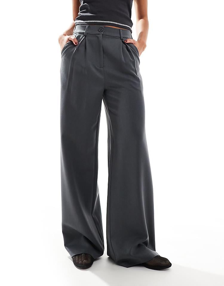 Reclaimed Vintage wide leg trouser in burgundy pinstripe