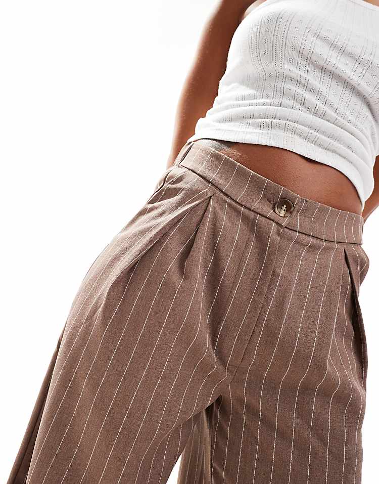 Reclaimed Vintage wide leg trouser in burgundy pinstripe
