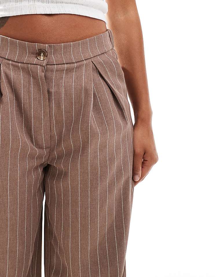 Reclaimed Vintage wide leg trouser in burgundy pinstripe