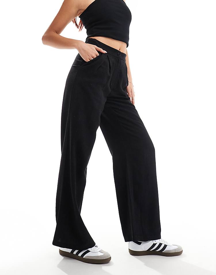 Reclaimed Vintage wide leg trouser in burgundy pinstripe