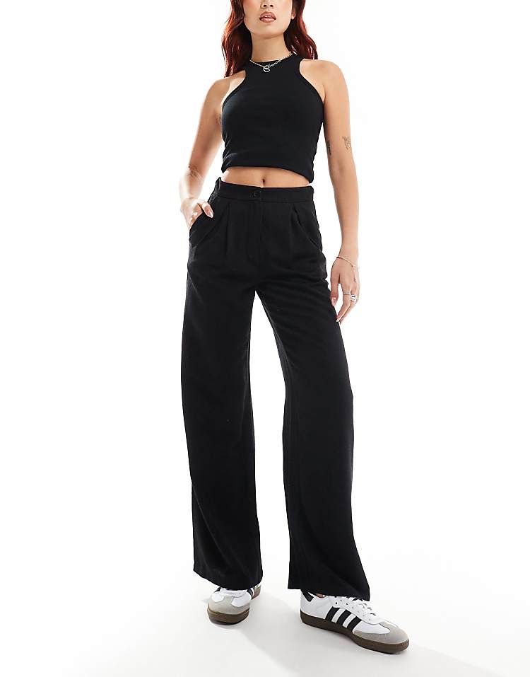 Reclaimed Vintage wide leg trouser in burgundy pinstripe