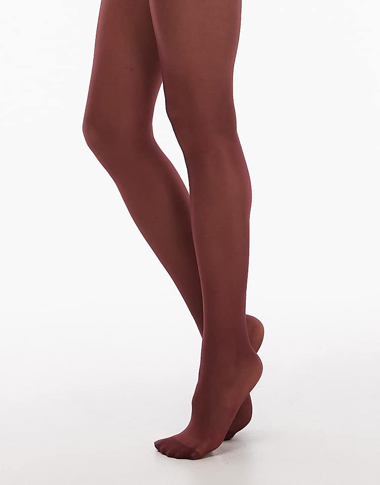 Topshop 15 denier sheer tights in burgundy
