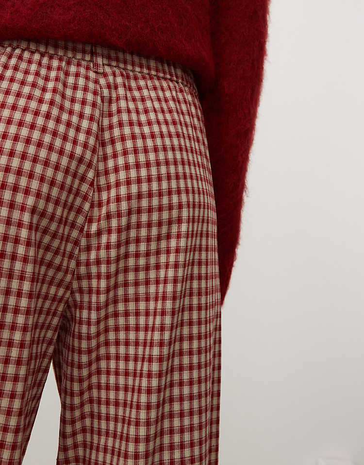 Reclaimed Vintage wide leg trouser in burgundy pinstripe