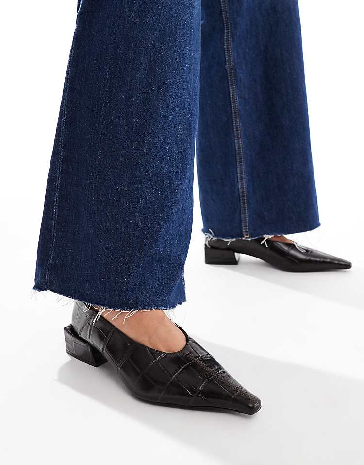 ASOS DESIGN Lorelei premium leather court ballet in burgundy