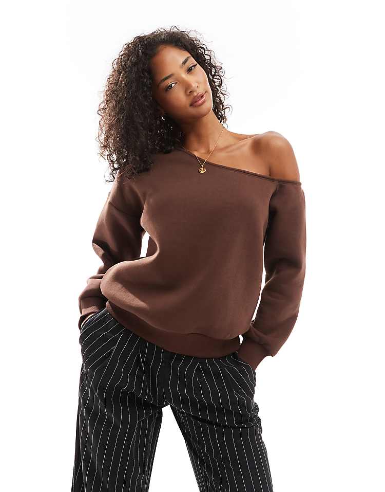 ASOS DESIGN asymmetric slouchy sweatshirt in burgundy