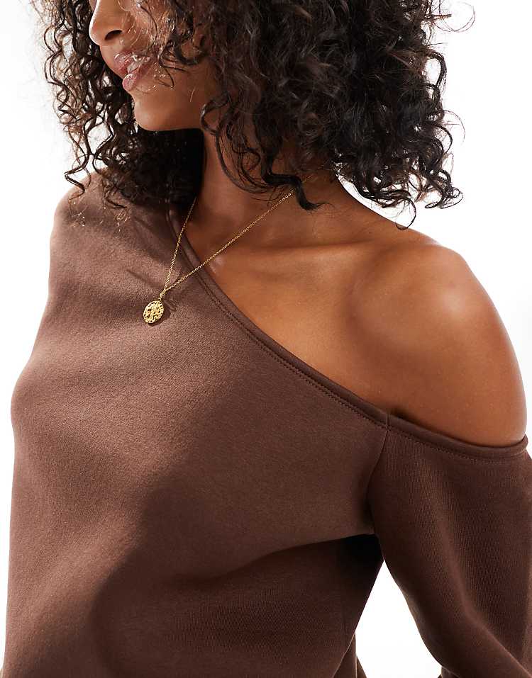 ASOS DESIGN asymmetric slouchy sweatshirt in burgundy