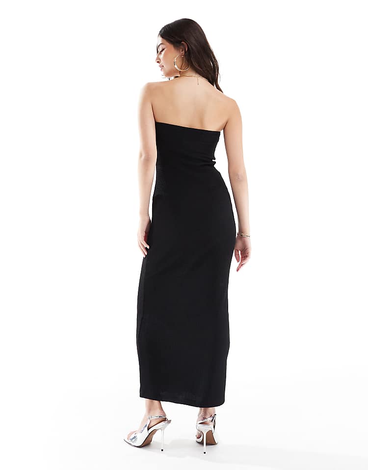 ASOS DESIGN maxi textured fold over detail bandeau dress in burgundy