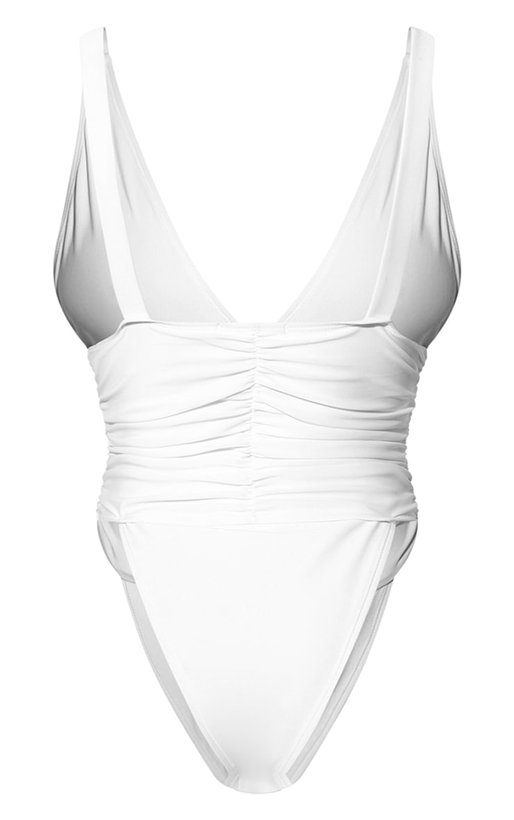 Black Ruched Waist High Leg Plunge Swimsuit - HCWP