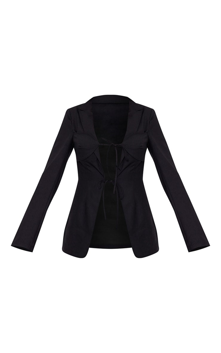 Burgundy Tailored Woven Tie Front Longline Blazer
