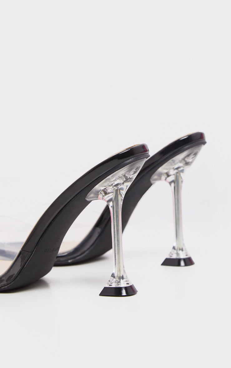 Nude Clear Heel Mule Sandals - HCWP