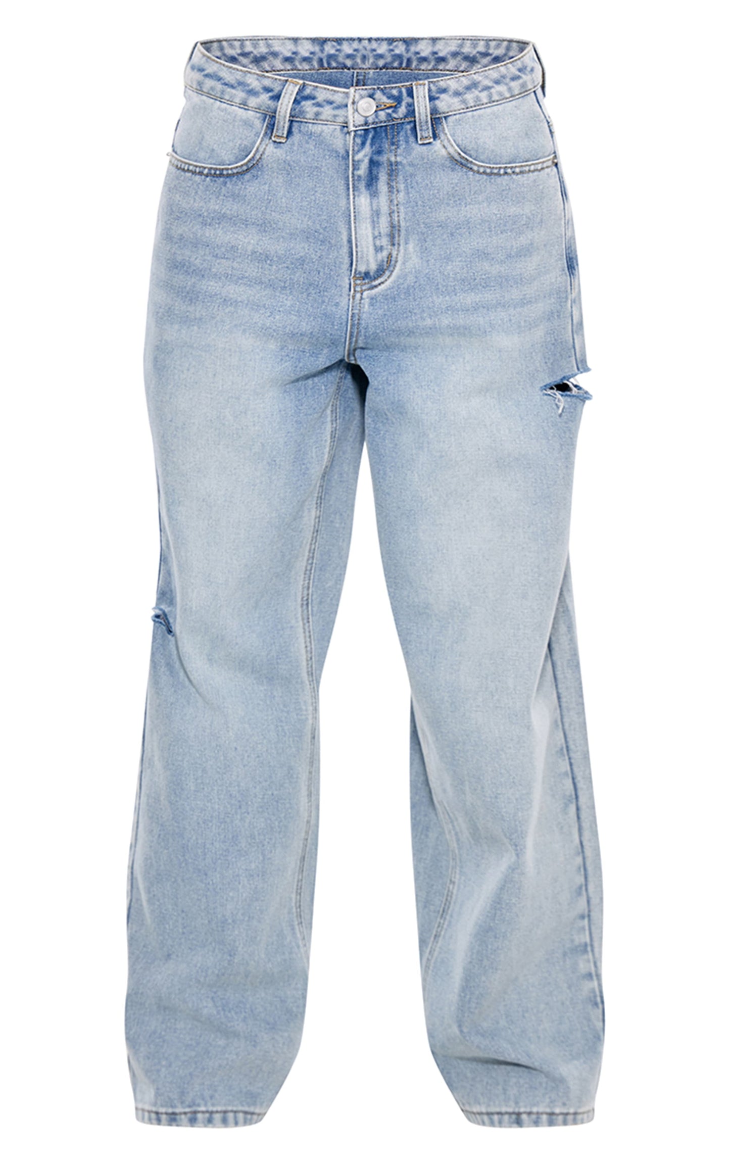 Ice Blue Split Cut Out Denim Boyfriend Jeans - HCWP