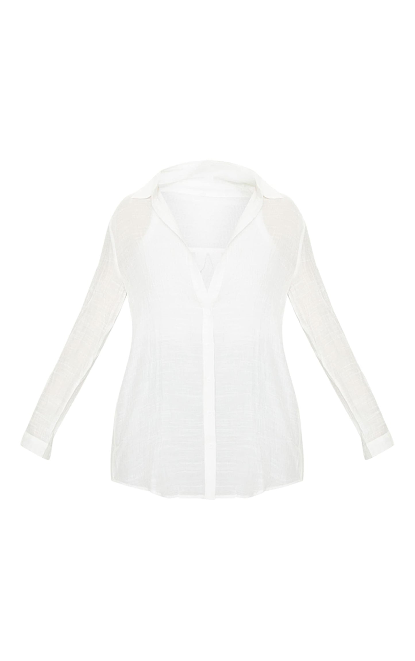 White Linen Look Oversized Beach Shirt - HCWP