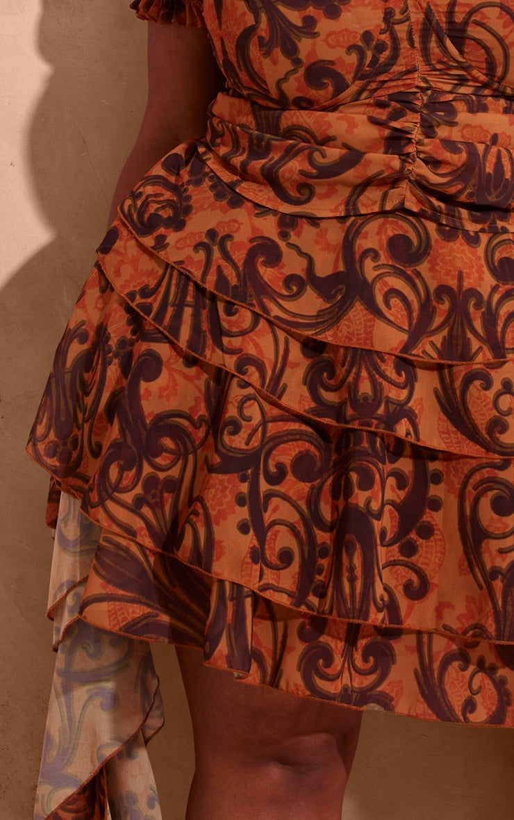 Plus Orange Ruffle Tiered Detail Mini Skirt - HCWP