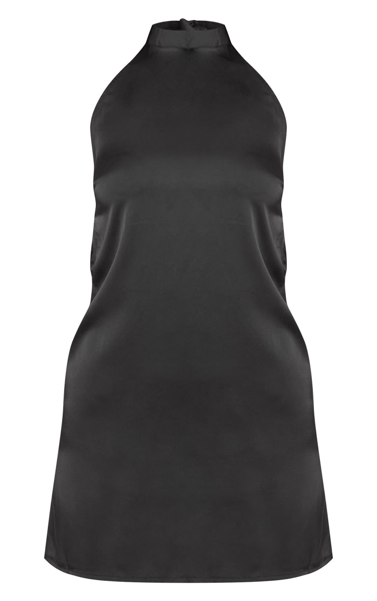 Black Halterneck Satin Bodycon Dress - HCWP