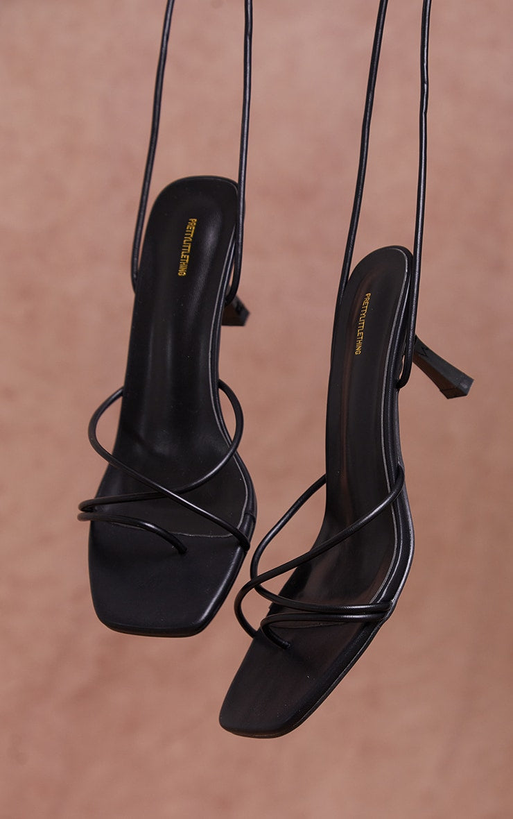 Black Strappy Lace Up Low Heel Sandals - HCWP