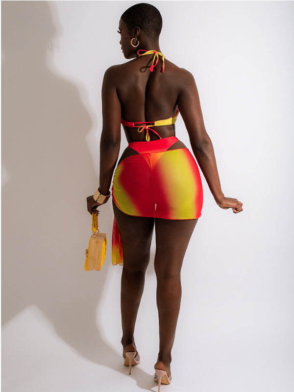 Gradient Contrast Color Halter Bikini Sets - HCWP