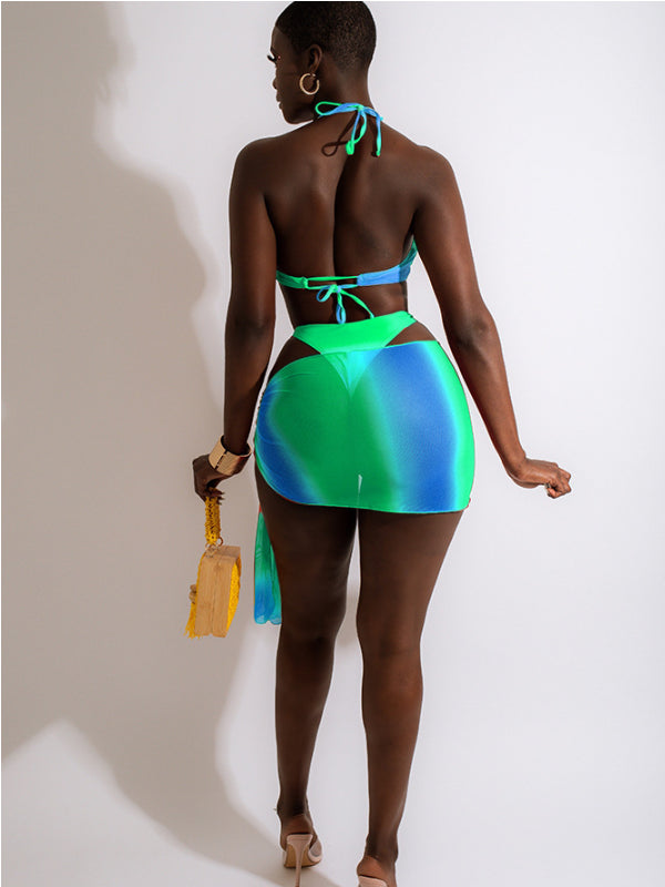 Gradient Contrast Color Halter Bikini Sets - HCWP