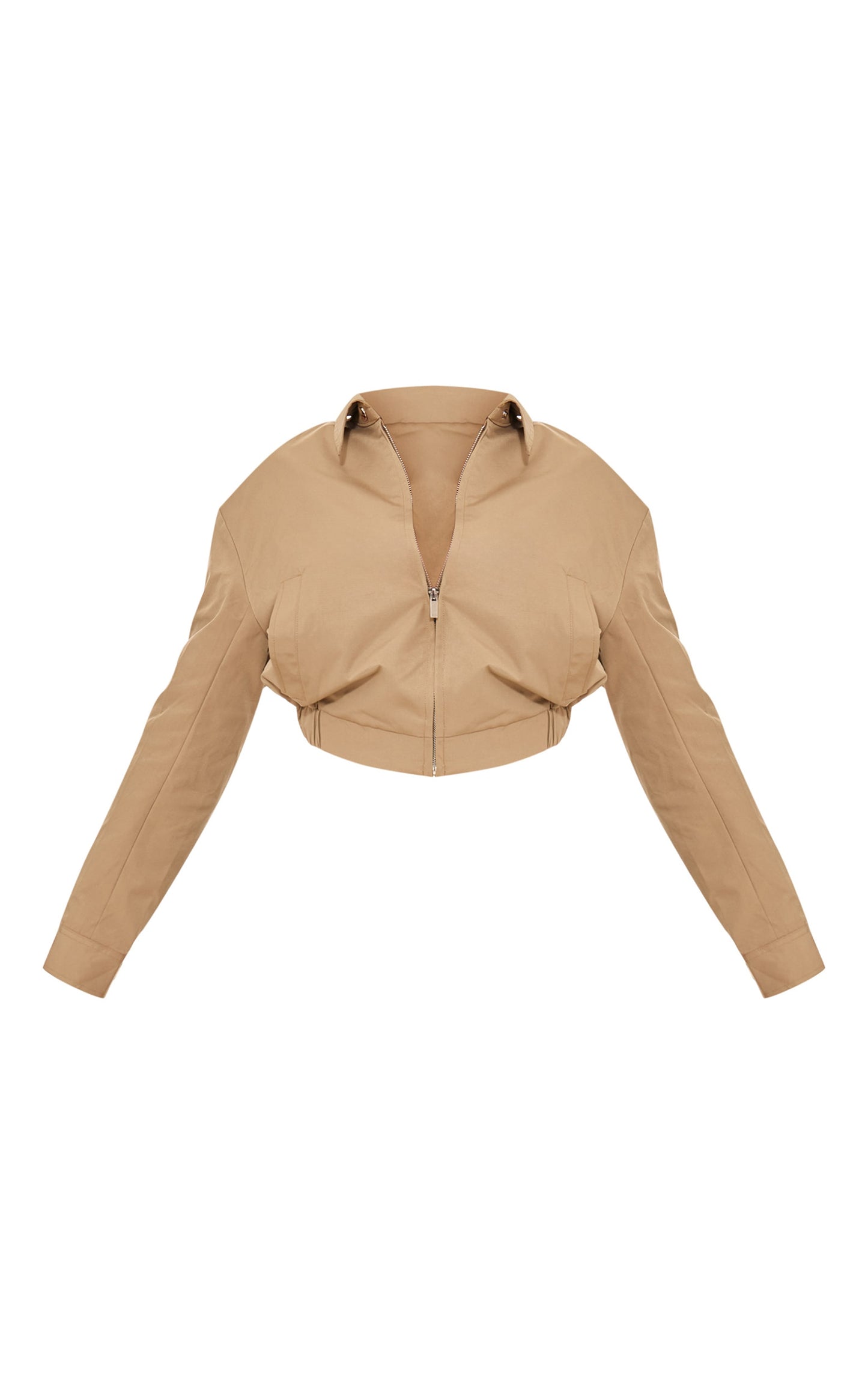 Olive Cotton Canvas Collar Detail Zip Up Jacket