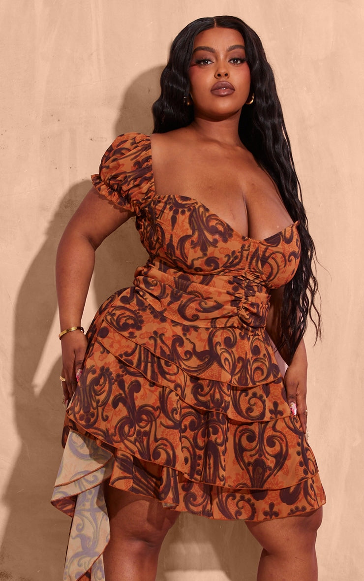 Plus Orange Ruffle Tiered Detail Mini Skirt - HCWP
