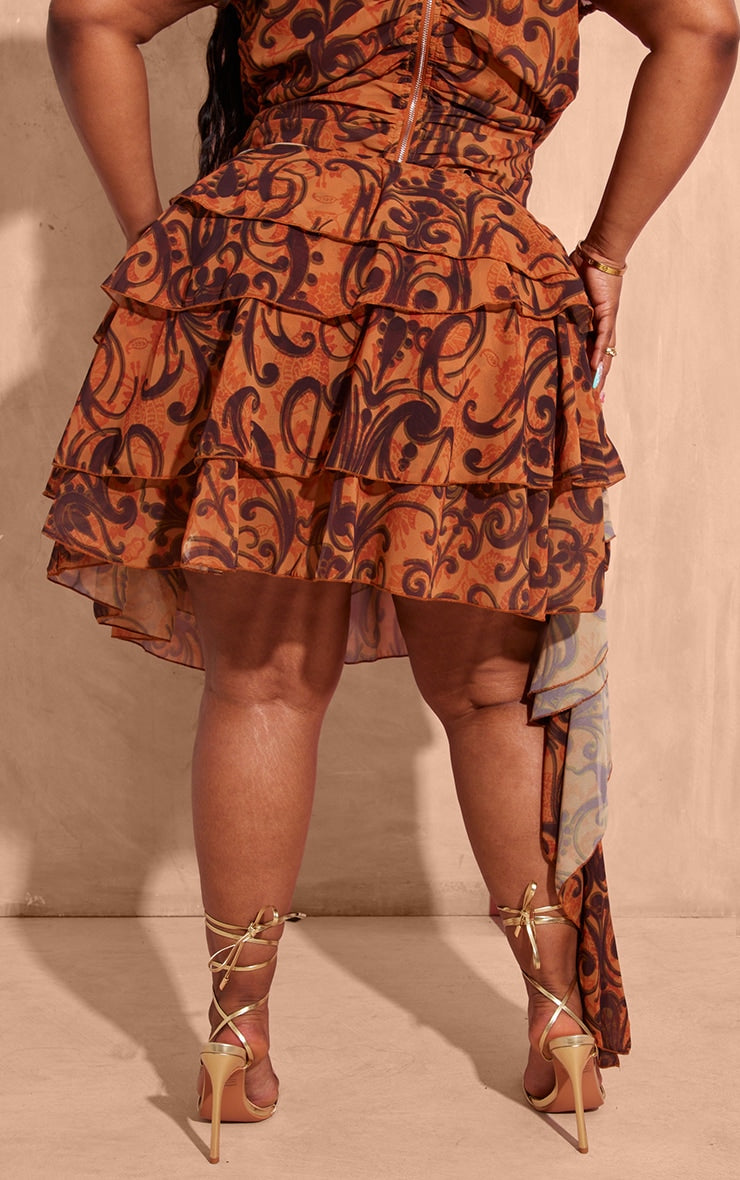 Plus Orange Ruffle Tiered Detail Mini Skirt - HCWP