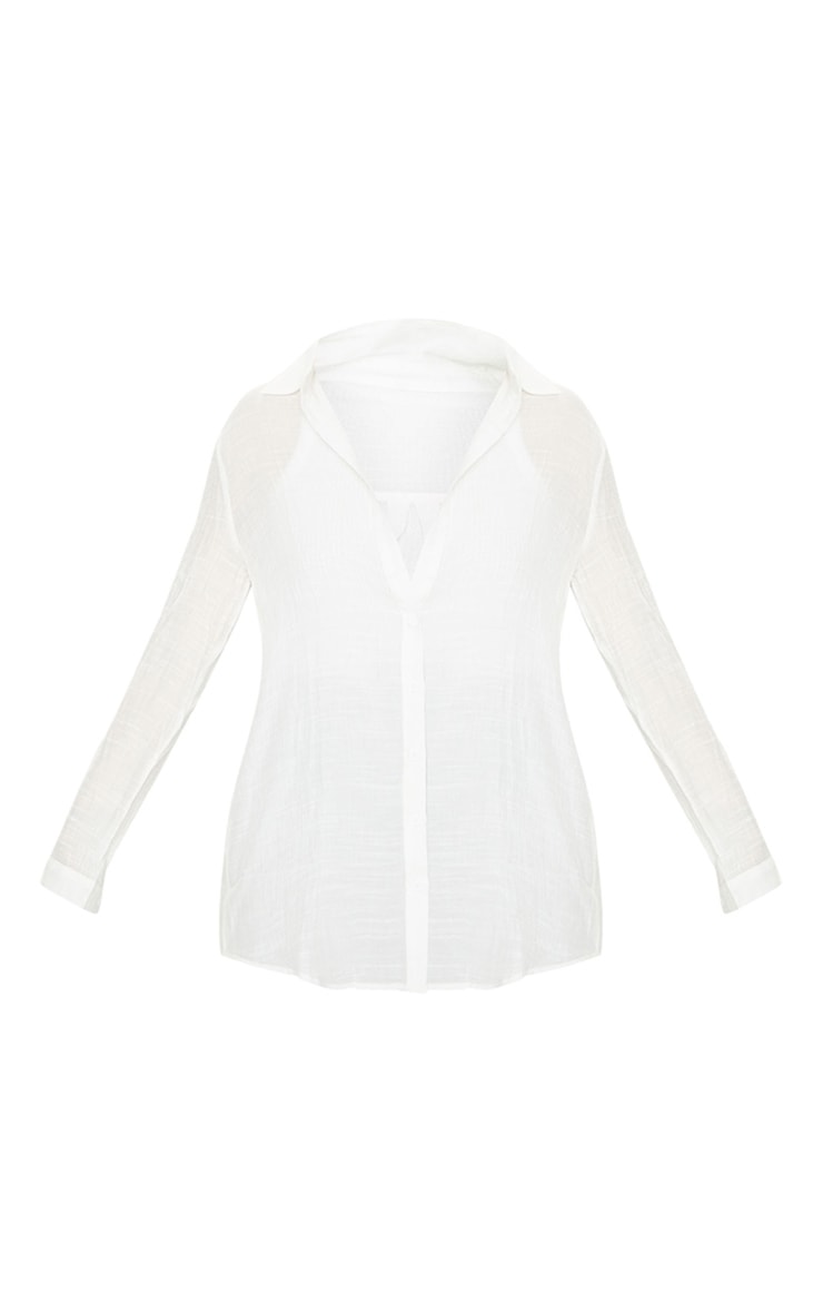 White Linen Look Oversized Beach Shirt - HCWP