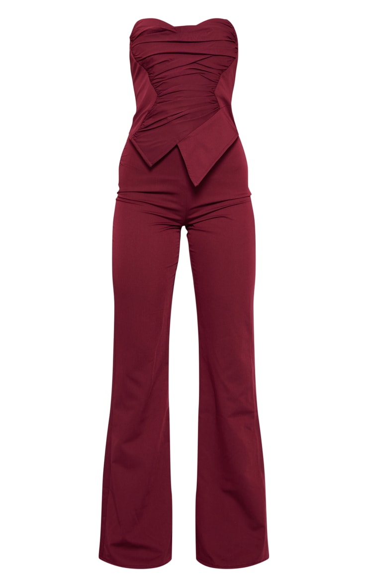 Burgundy Ruch Pointed Corset Bandeau Jumpsuit