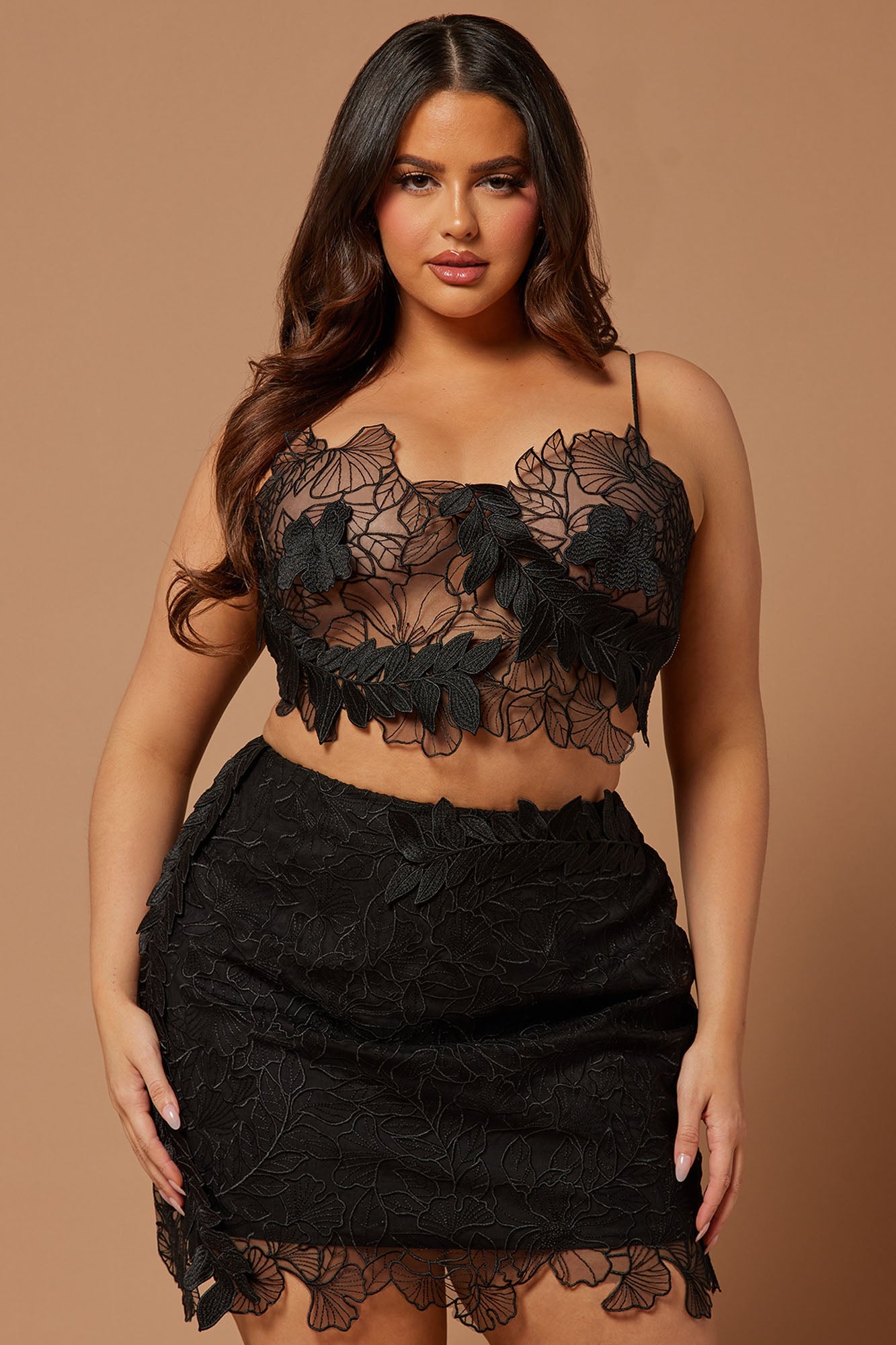 Clarissa Embroidered Skirt Set - Black - HCWP