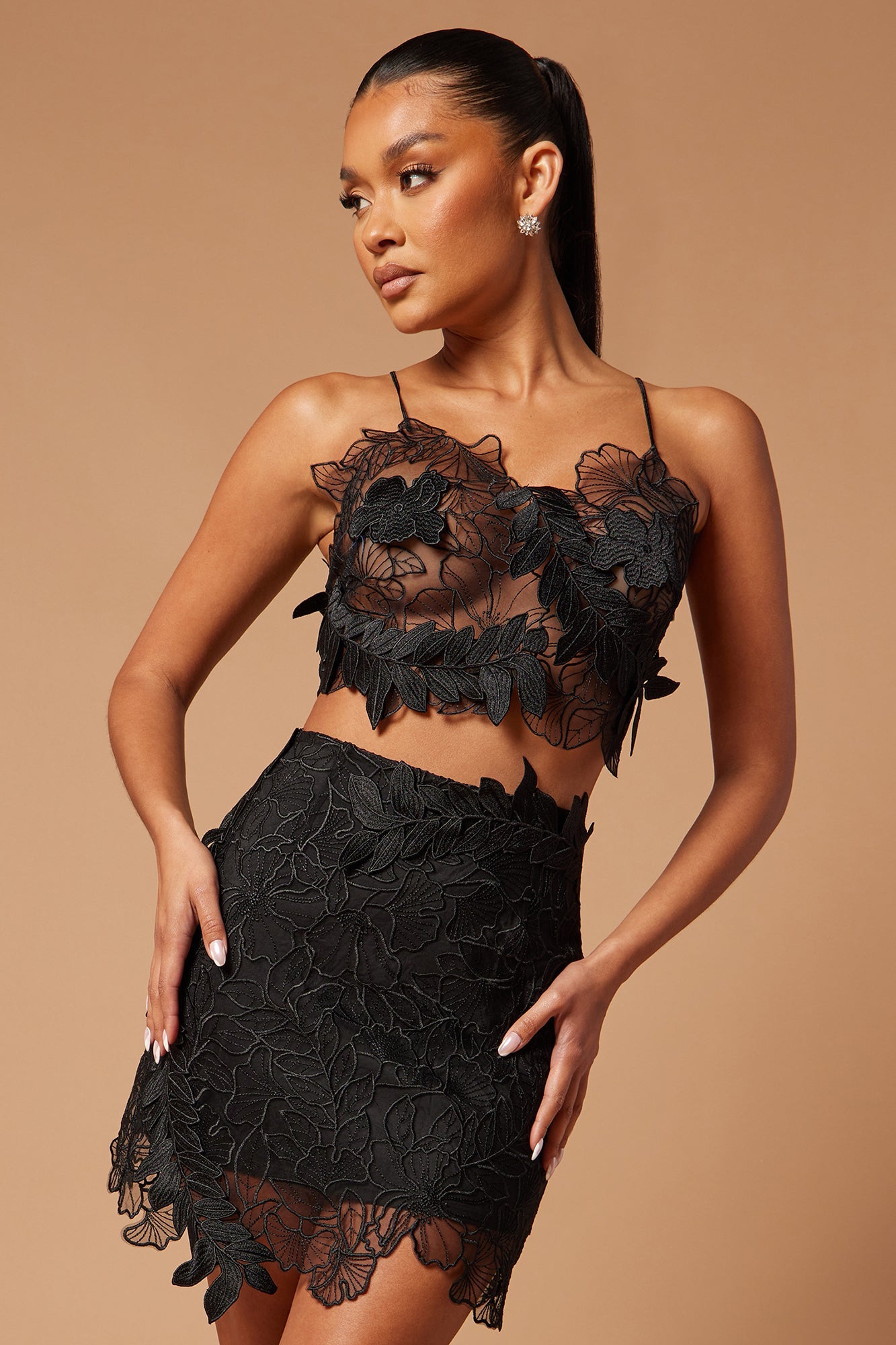 Clarissa Embroidered Skirt Set - Black - HCWP