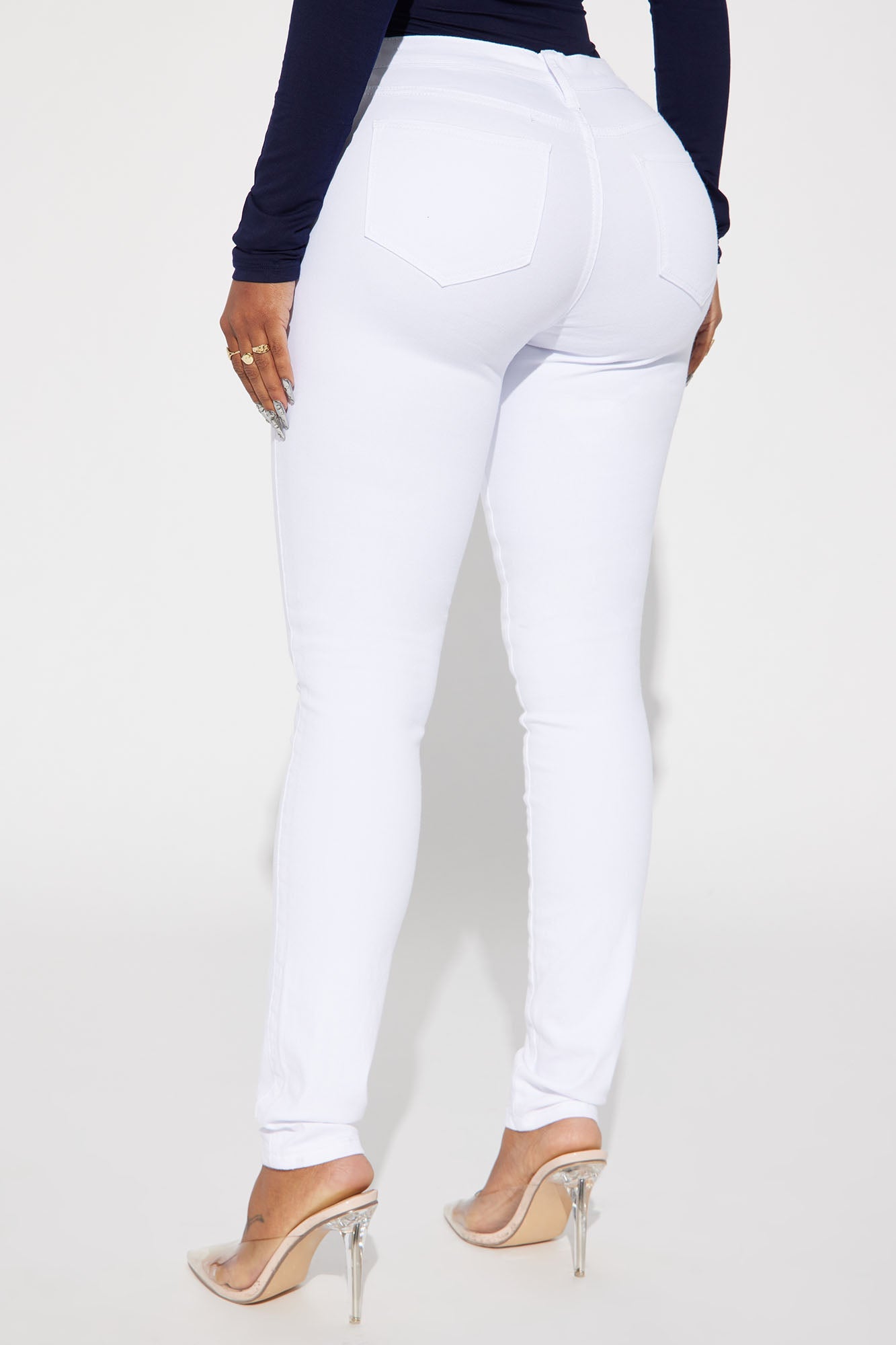 Classic Mid Rise Skinny Jeans - White - HCWP