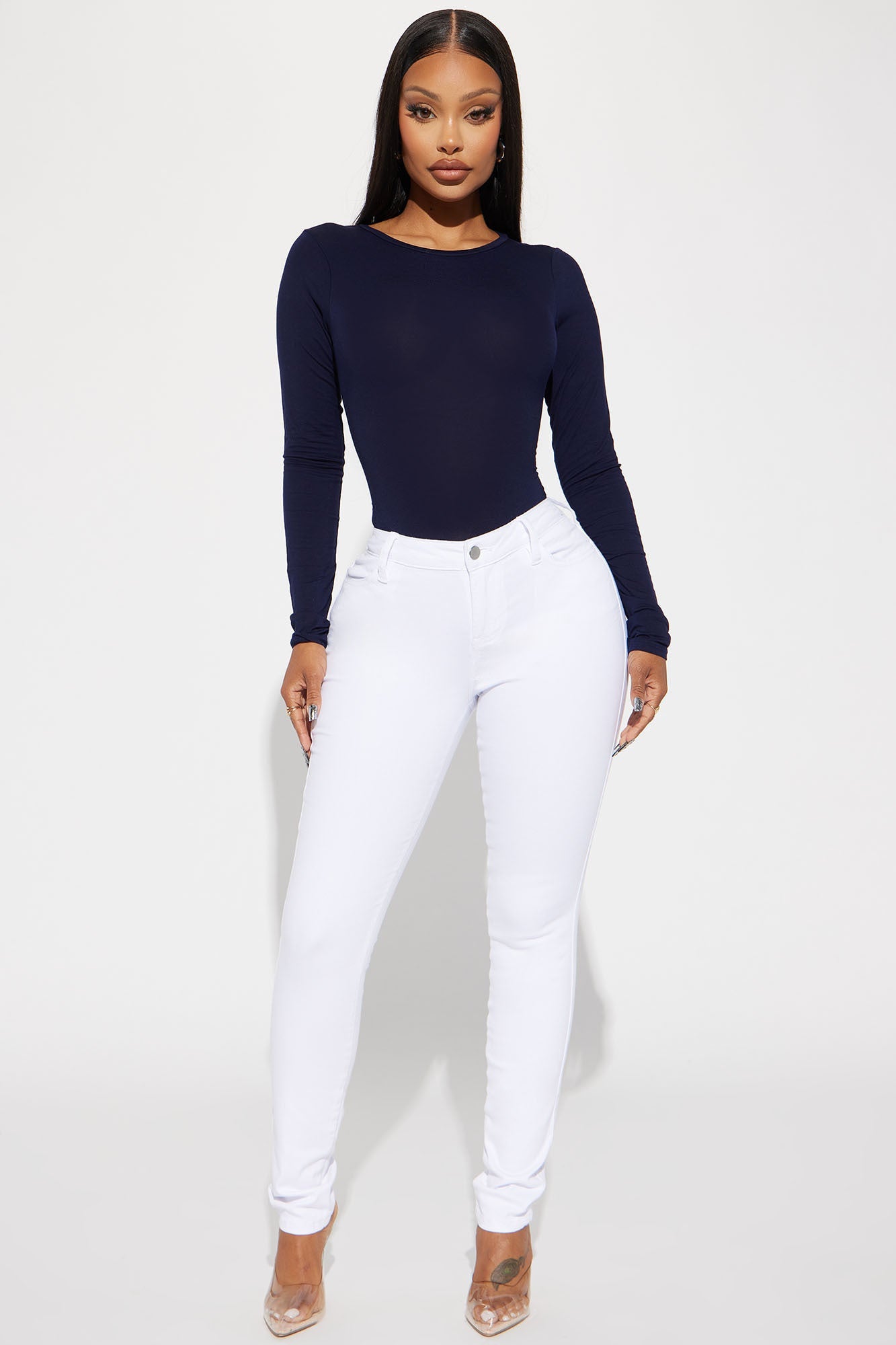 Classic Mid Rise Skinny Jeans - White - HCWP