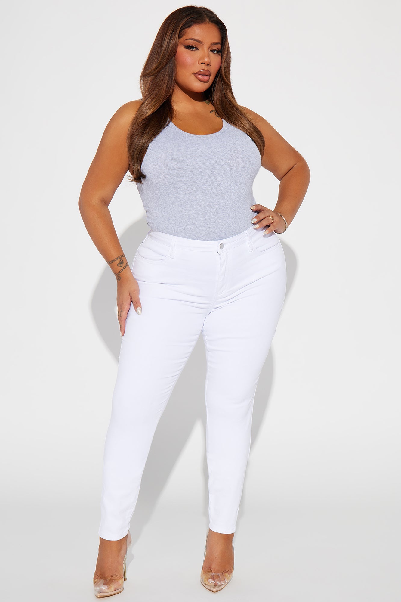 Classic Mid Rise Skinny Jeans - White - HCWP