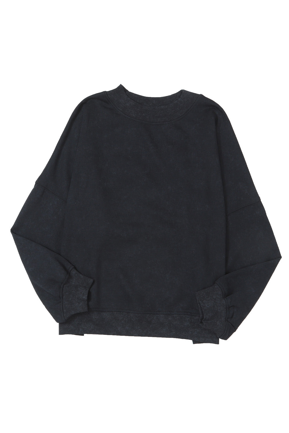 Black Drop Shoulder Crew Neck Pullover Sweatshirt - HCWP