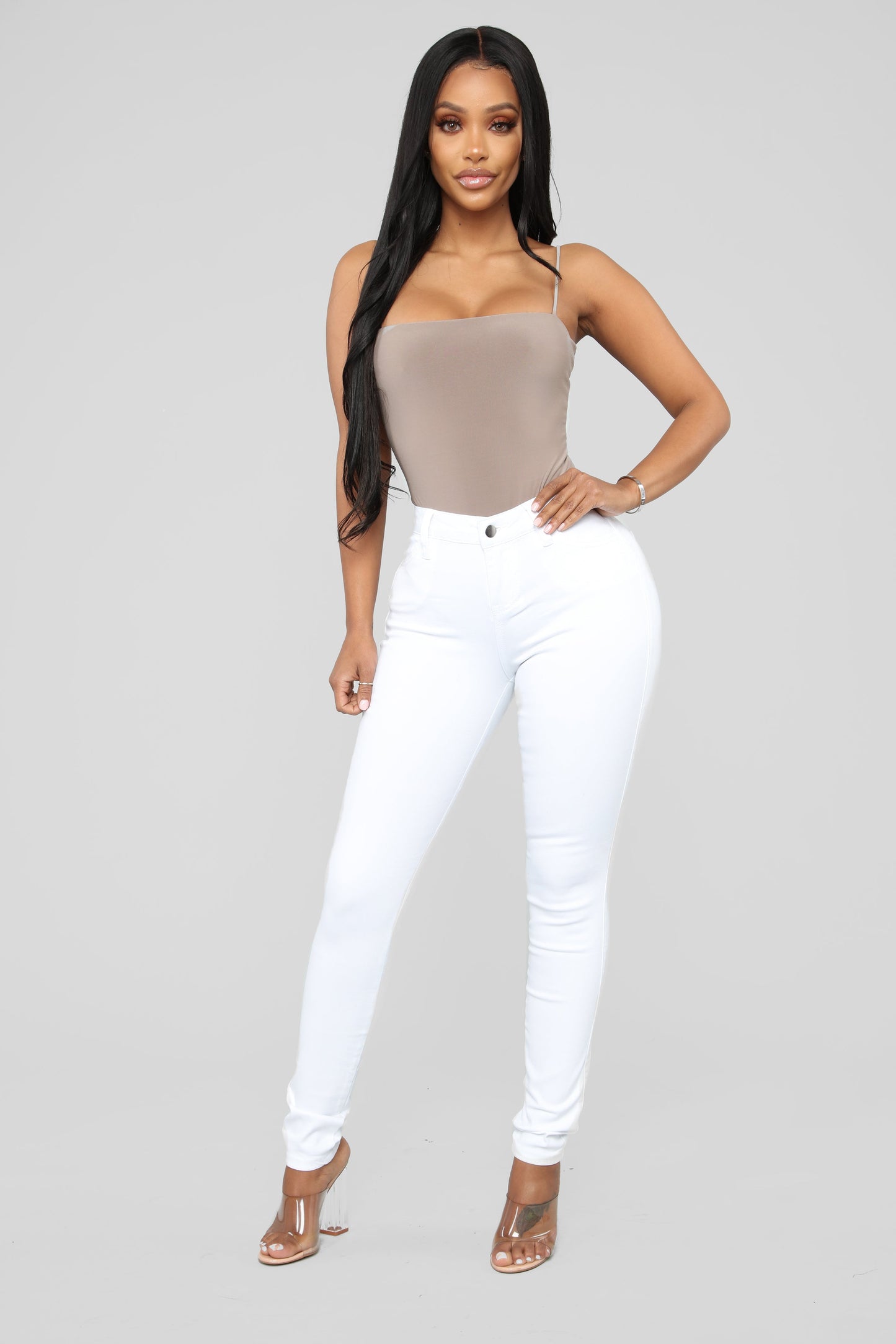 Classic Mid Rise Skinny Jeans - White - HCWP