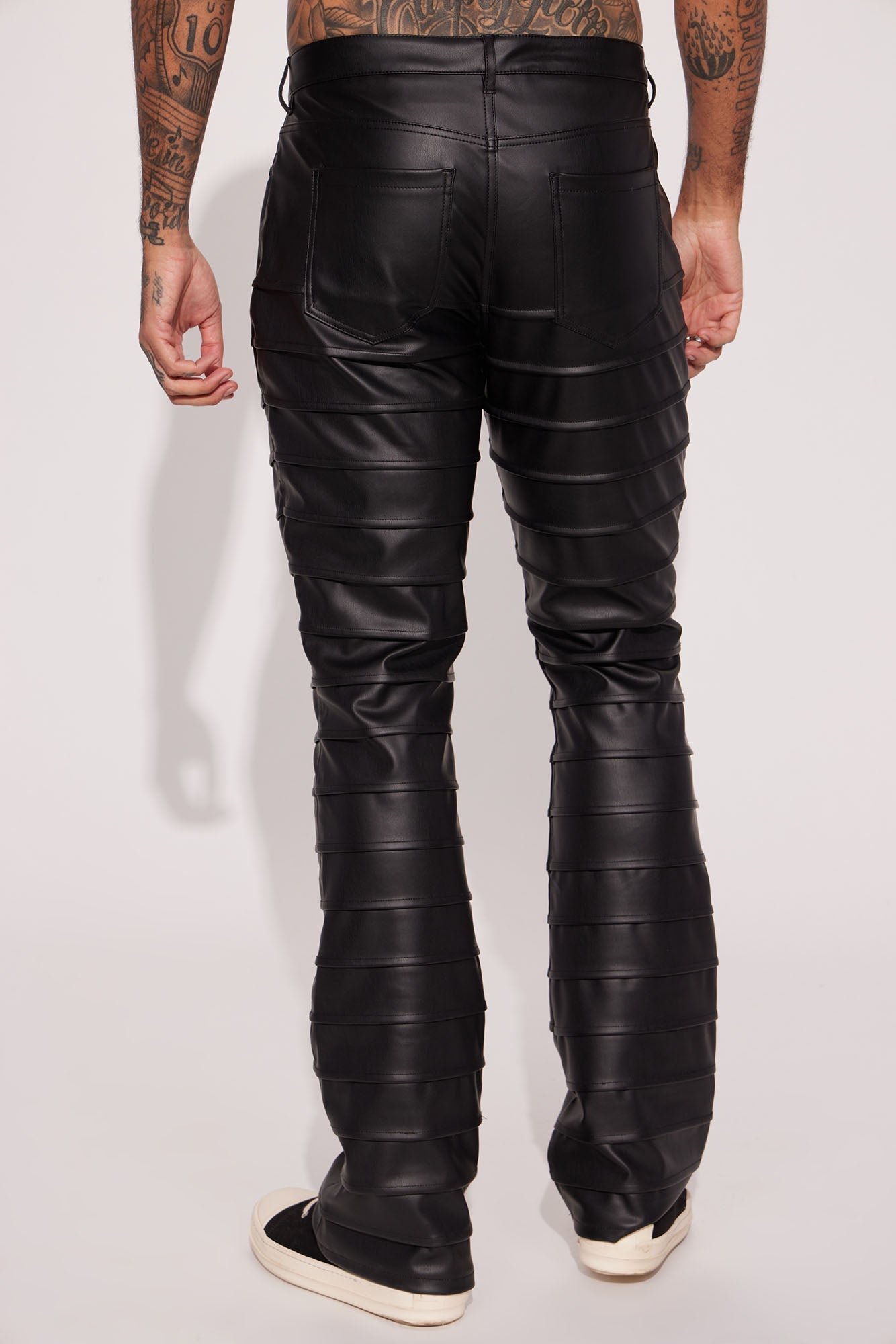 Extra Levels Faux Leather Slim Stacked Flared Pants - Black - HCWP